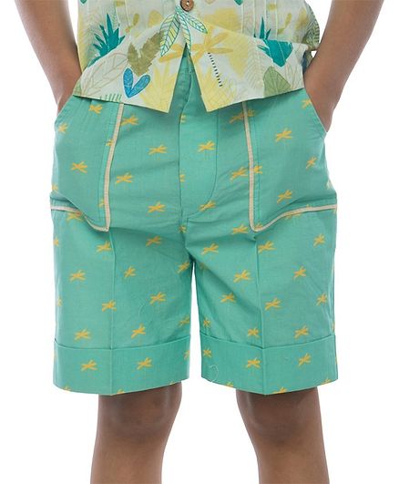 Miko Lolo Organic Cotton Dragon Fly Print Shorts - Green