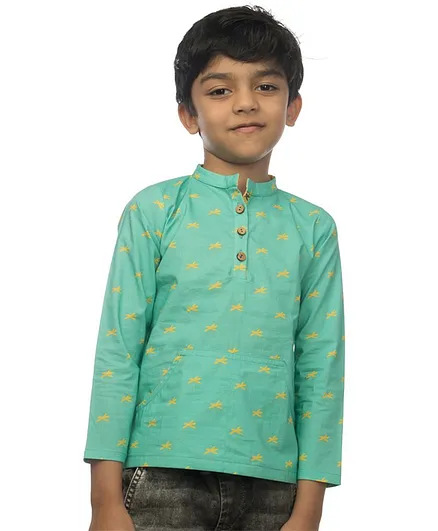 Miko Lolo Full Sleeves Dragon Fly Print Organic Cotton Tee - Green