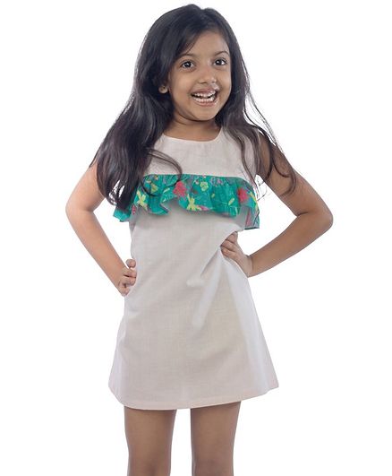 Miko Lolo Sleeveless Organic Cotton Printed Frill Detail Dress - Light Pink