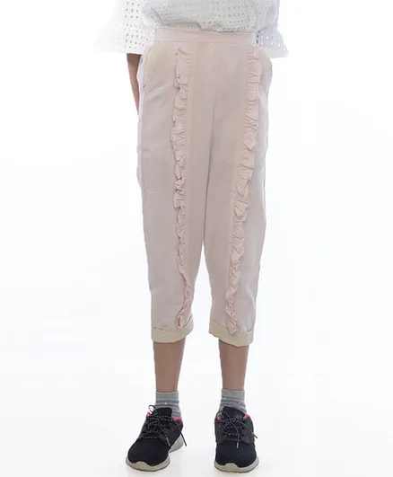 Miko Lolo Naturally Dyed Organic Cotton Full Length Frilled Pants - Pink