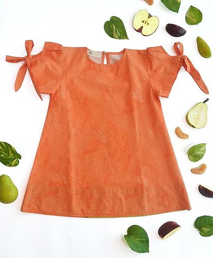 Miko Lolo Short Sleeves Solid A Line Dress - Orange