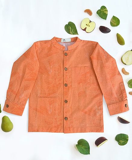 Miko Lolo Full Sleeves Vegetable Print Organic Cotton Shirt - Orange