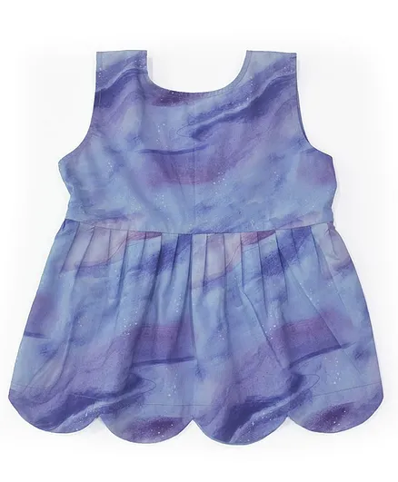Miko Lolo Sleeveless Organic Cotton Galaxy Print Scallop Trimmed Top - Purple