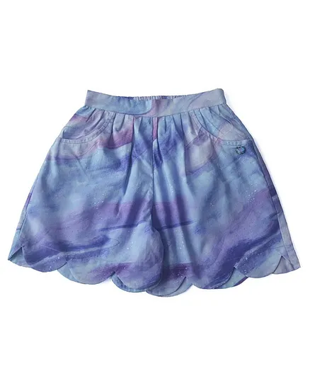 Miko Lolo Scallop Trimmed Organic Cotton Galaxy Print Shorts - Purple
