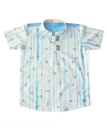Miko Lolo Half Sleeves Organic Cotton Striped Shirt - White