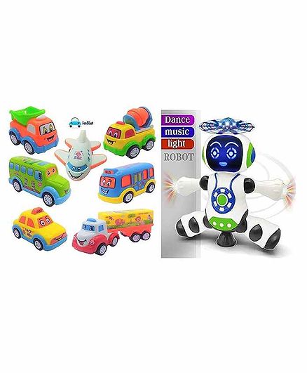 FunBlast Dancing Robot with Set of 7 Pull Back Vehicles - Multicolor