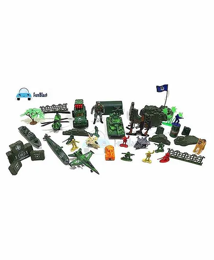 FunBlast Pretend Play Battlefield Army Military Play Set 40 Pieces - Green