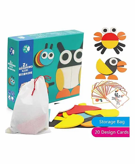 FunBlast Wooden Tangrams Animal Pattern Puzzle Set - 20 Pieces & Cards