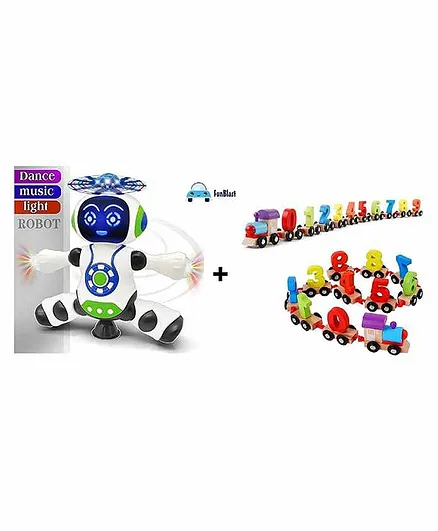 FunBlast Combo Set Wooden Number Train & Dancing Robot - Multicolor