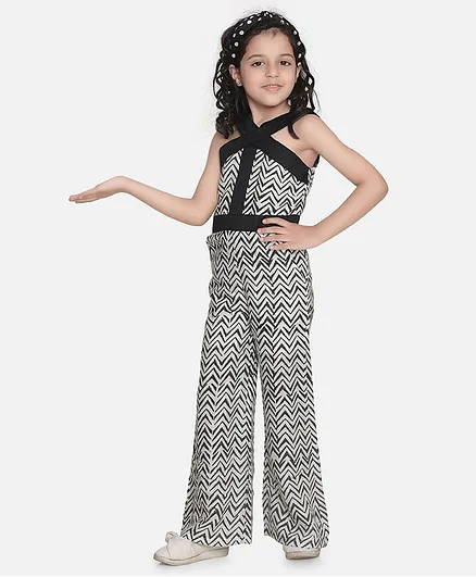 Fairies Forever Sleeveless Chevron Print Halter Style Jumpsuit - Black And White
