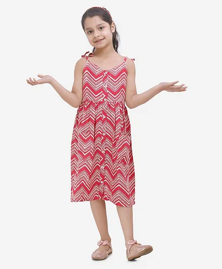 Fairies Forever Sleeveless Zigzag Dress With Pockets - Red