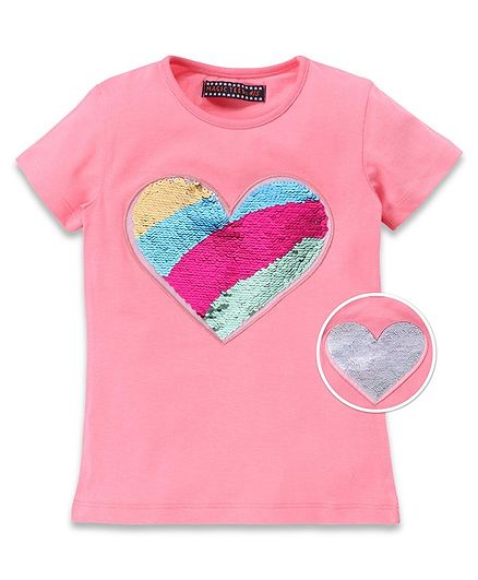 MAGIC TEES Half Sleeves Heart Reversible Sequinned Tee - Pink