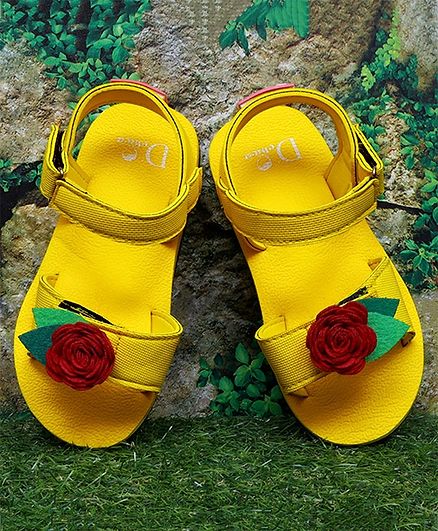 D'chica Flower Detailing Velcro Closure Sandals - Yellow