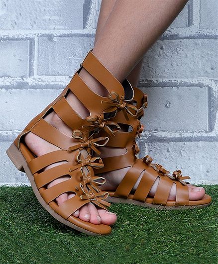 D'chica Bow Detailed Gladiator Sandals - Brown