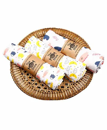 The Mom Store Muslin Swaddle Wrap Pack of 3 - Pink Yellow