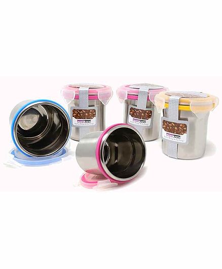 Steel Lock Stainless Steel Airtight Cylindrical Storage Container Set of 5 - 250 ml Each