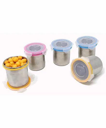 Steel Lock Stainless Steel Airtight Cylindrical Storage Containers Set of 5 - 450 ml each