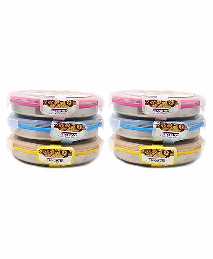Steel Lock Stainless Steel Airtight Flat Container Multicolour Set of 6 - 750 ml Each