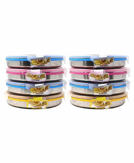 Steel Lock Stainless Steel Airtight Flat Container Multicolour Set of 8 - 1000 ml Each
