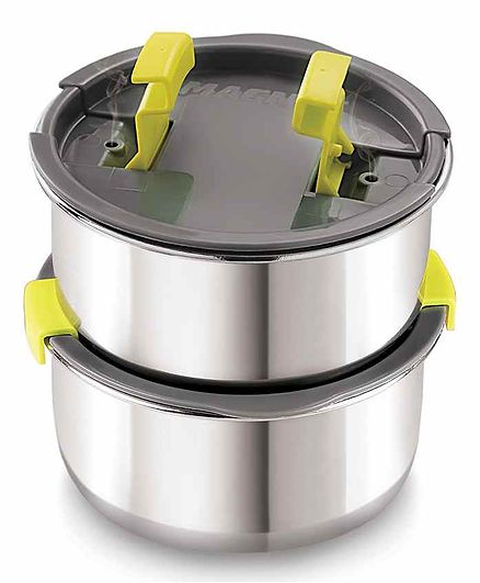 Magnus Stainless Steel Container with Steam Lock Lid Silver Pack of 2 - 600 ml Each
