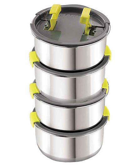 Magnus Stainless Steel Container with Steam Lock Lid Silver Pack of 4 - 600 ml Each