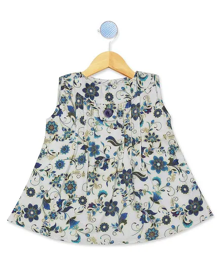 Knitting Doodles Sleeveless Flower Printed Top - Blue
