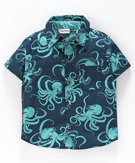CrayonFlakes Octopus Printed Front Pocket Half Sleeves Shirt - Blue