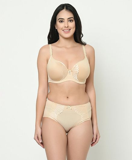 Curvy Love Seamless Lace Design Lingerie Set - Beige