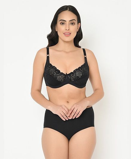 Curvy Love Floral Lace Work Bra - Black