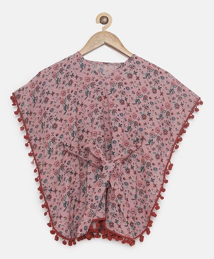 The Kaftan Company Flower Printed Half Sleeves Kaftan Top - Pink