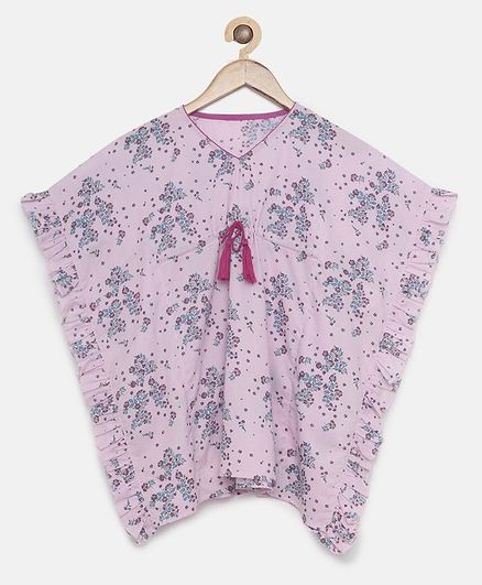 The Kaftan Company Flower Printed Half Sleeves Kaftan Dress - Purple