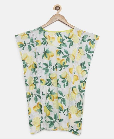 The Kaftan Company Lemon Printed Half Sleeves Kaftan Dress - White & Yellow