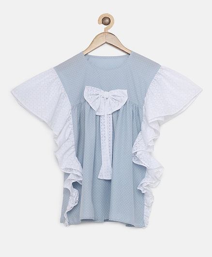 The Kaftan Company Polka Dot Printed Half Sleeves Kaftan Dress - Light Blue