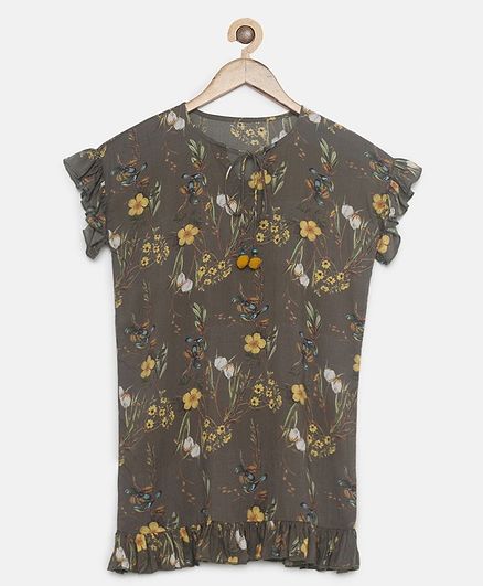 The Kaftan Company Flower Printed Short Sleeves Dress - Brown