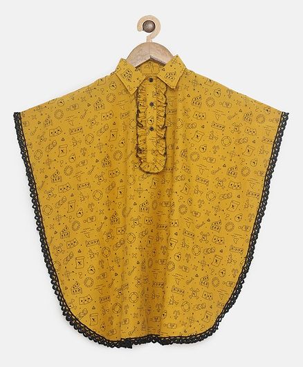 The Kaftan Company Short Sleeves Cards Printed Kaftan Top - Yellow