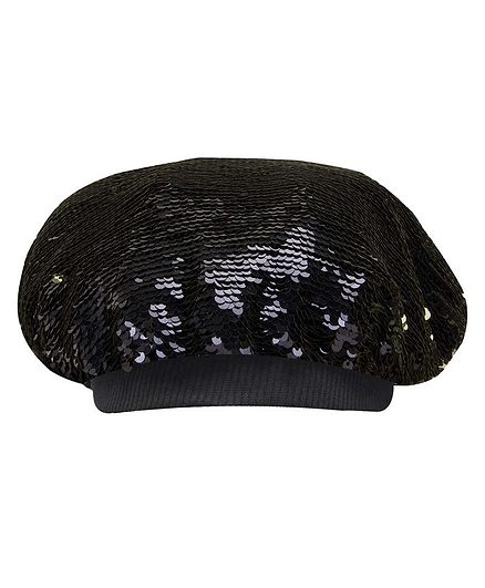 Cherry Crumble California Flip Reversible Sequin Party Beret Cap - Black