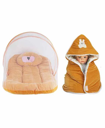 My New Born Baby Bedding Set with Mosquito Net & Hooded Wrapper - Yellow