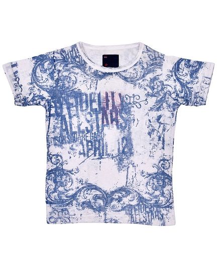Li'l tomatoes Half Sleeves Letter Printed Tee - White & Blue