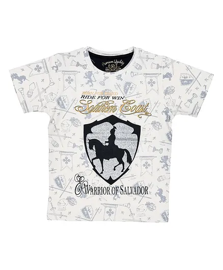 Li'l tomatoes Half Sleeves Warrior Of Salvador Printed T-Shirt - Off White