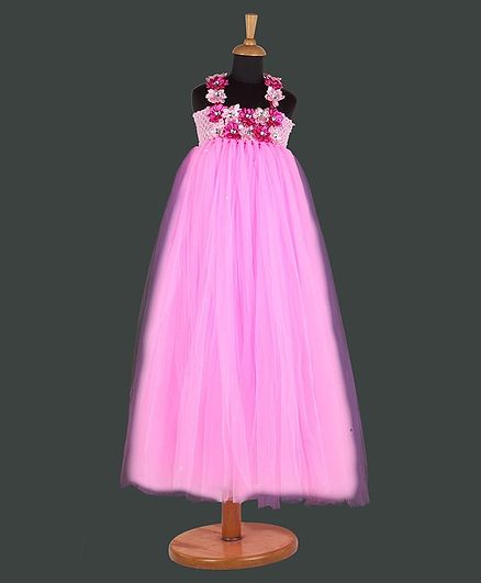 Pink Chick Sleeveless Flower Decor Gown - Pink