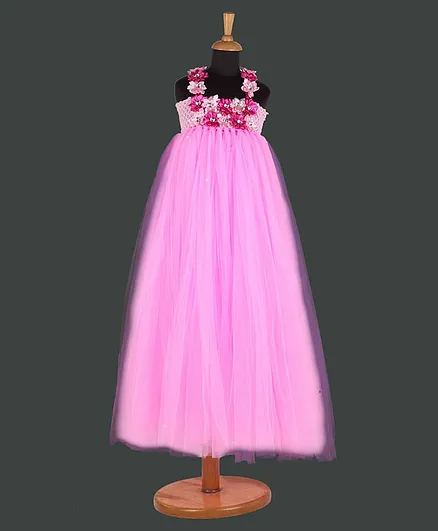 Pink Chick Sleeveless Flower Decor Gown - Pink