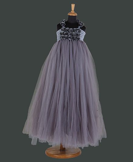 Pink Chick Sleeveless Flower Decor Gown - Grey