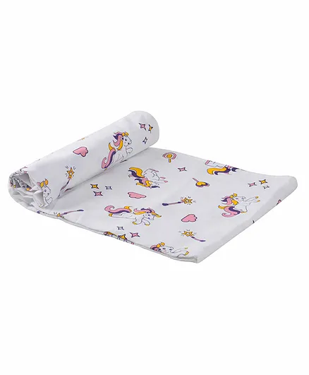 Wonder Wee 100% Cotton Muslin Swaddle Wrapper Unicorn Print - White