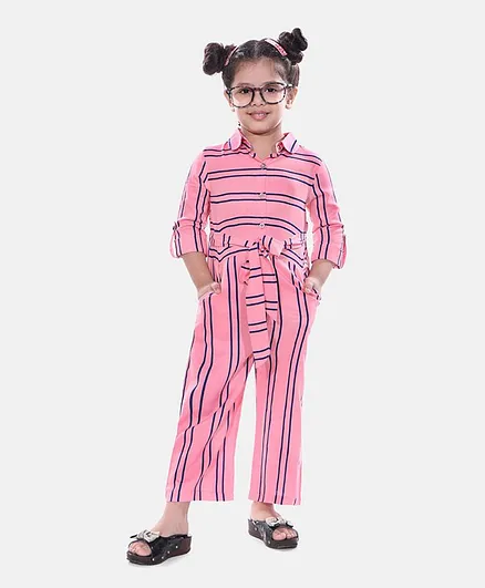 Naughty Ninos Full Sleeves Striped Jumpsuit - Pink