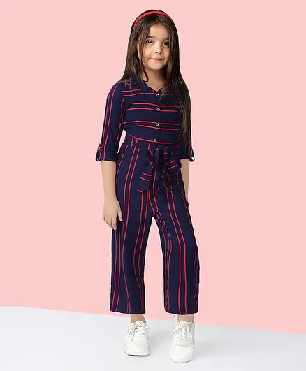 Naughty Ninos Full Sleeves Striped Jumpsuit - Navy Blue