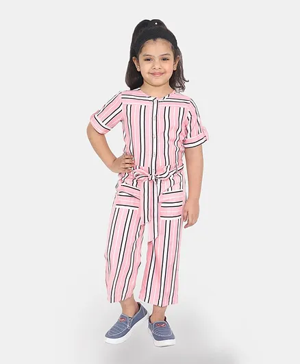 Naughty Ninos Half Sleeves Striped Jumpsuit - Light Pink