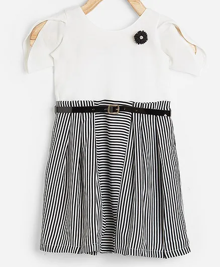 Powderfly Half Sleeves Striped Dress - White
