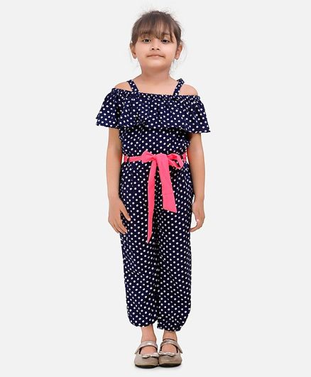 Lilpicks Couture Polka Dot Print Half Sleeves Jumpsuit - Blue