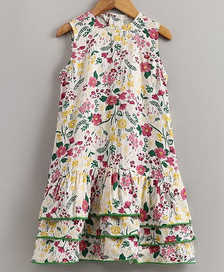 Little LABS Flower Print Sleeveless Dress - White