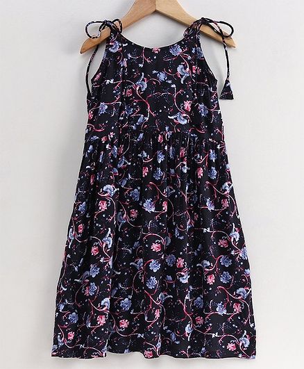 Little LABS Flower Print Sleeveless Dress - Navy Blue
